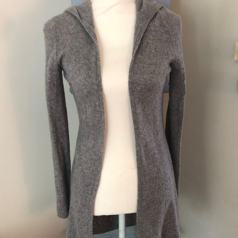 Max Studio Gray Hooded Open-Front Long Cardigan